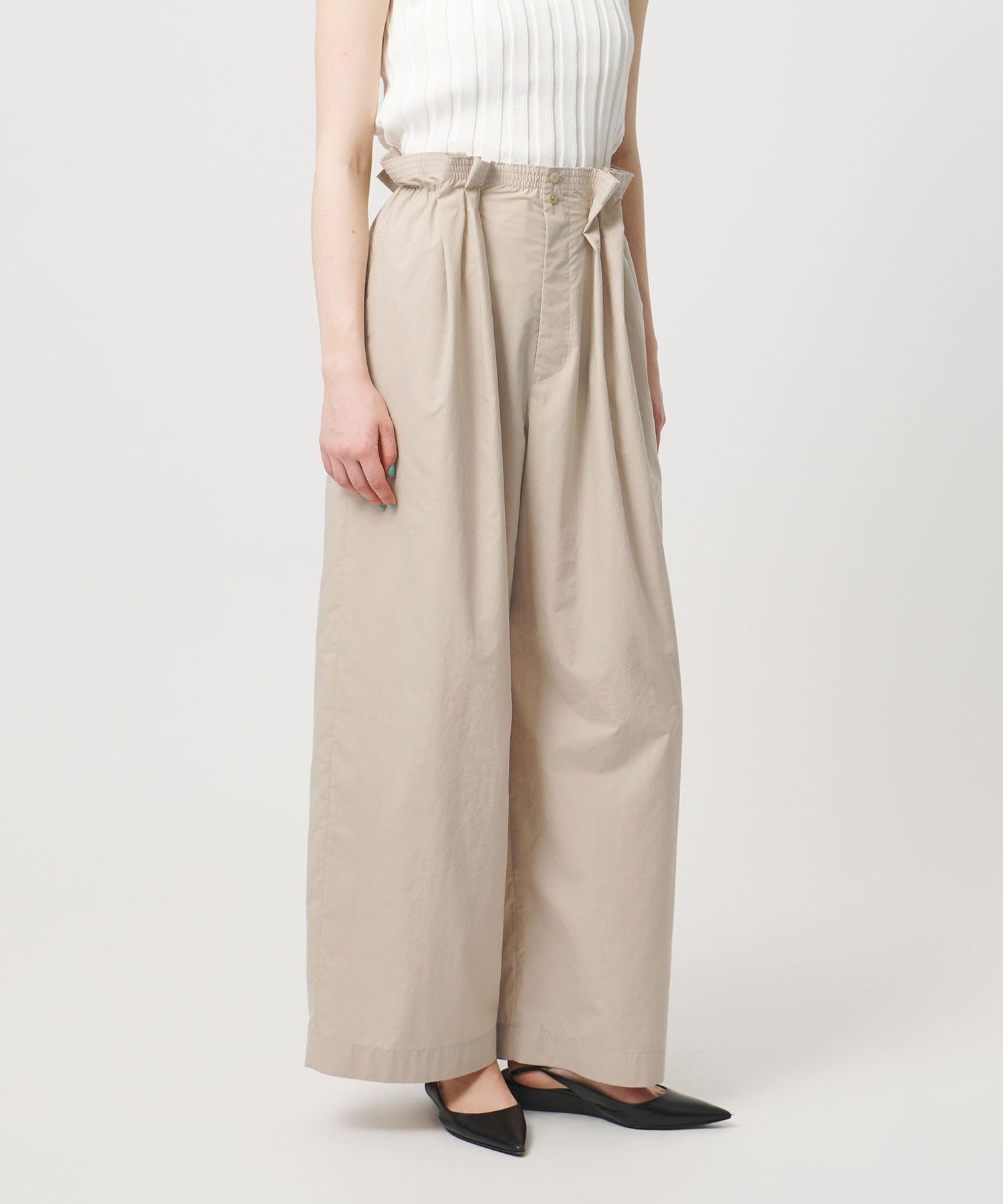 【SALE／50%OFF】ASTRAET ＜ASTRAET＞ウエストゴム ギャザーワイドパンツ ユナイテッドアローズ パンツ その他のパンツ ブラック ベージュ【送料無料】