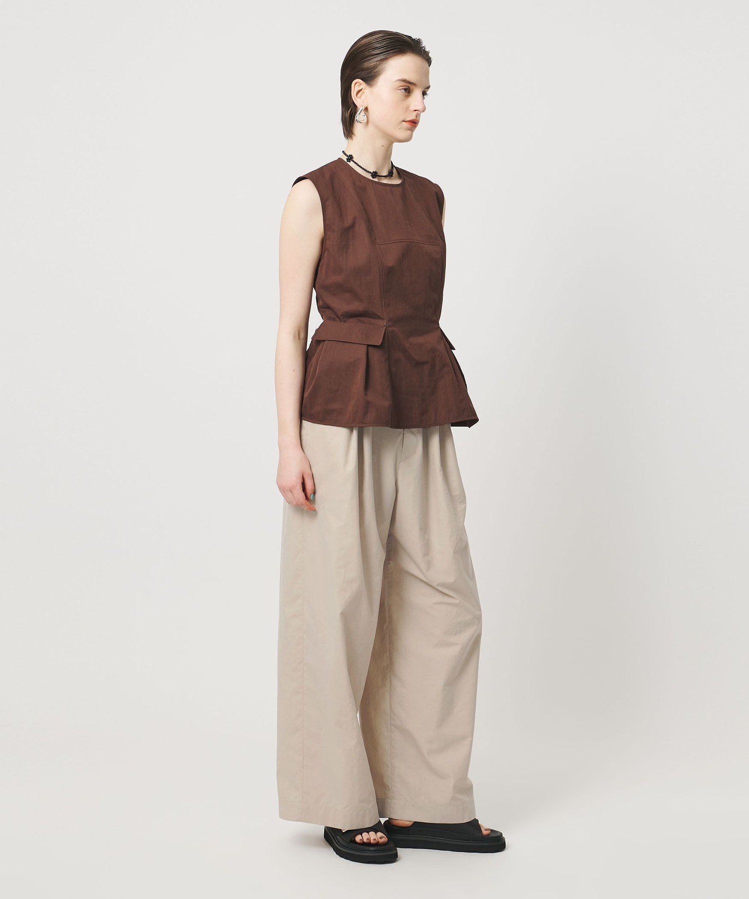 ＜ASTRAET＞ウエストゴム ギャザーワイドパンツ ユナイテッドアローズ パンツ その他のパンツ ブラック ベージュ