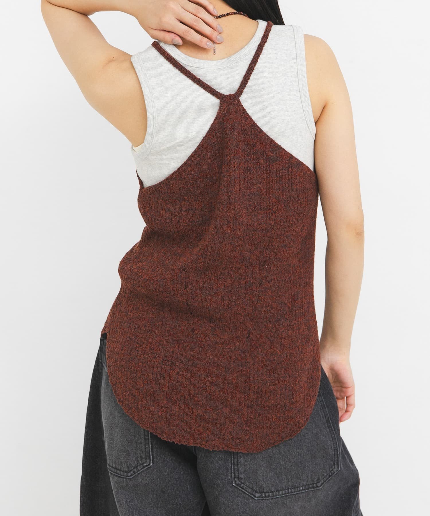 【SALE／35%OFF】KBF メランジRIBタンクトップ ケービーエフ トップス ノースリーブ・タンクトップ ブラウン ブルー