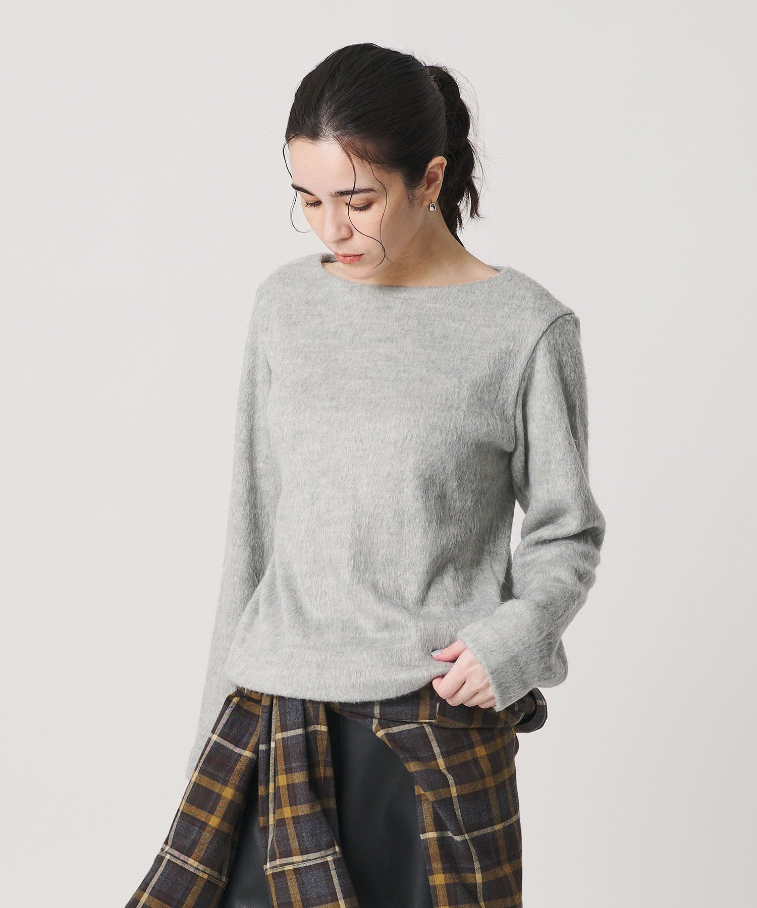 シャギー ボートネックプルオーバー ウォッシャブル ユナイテッドアローズ アウトレット トップス カットソー・Tシャツ グレー ブルー ベージュ
