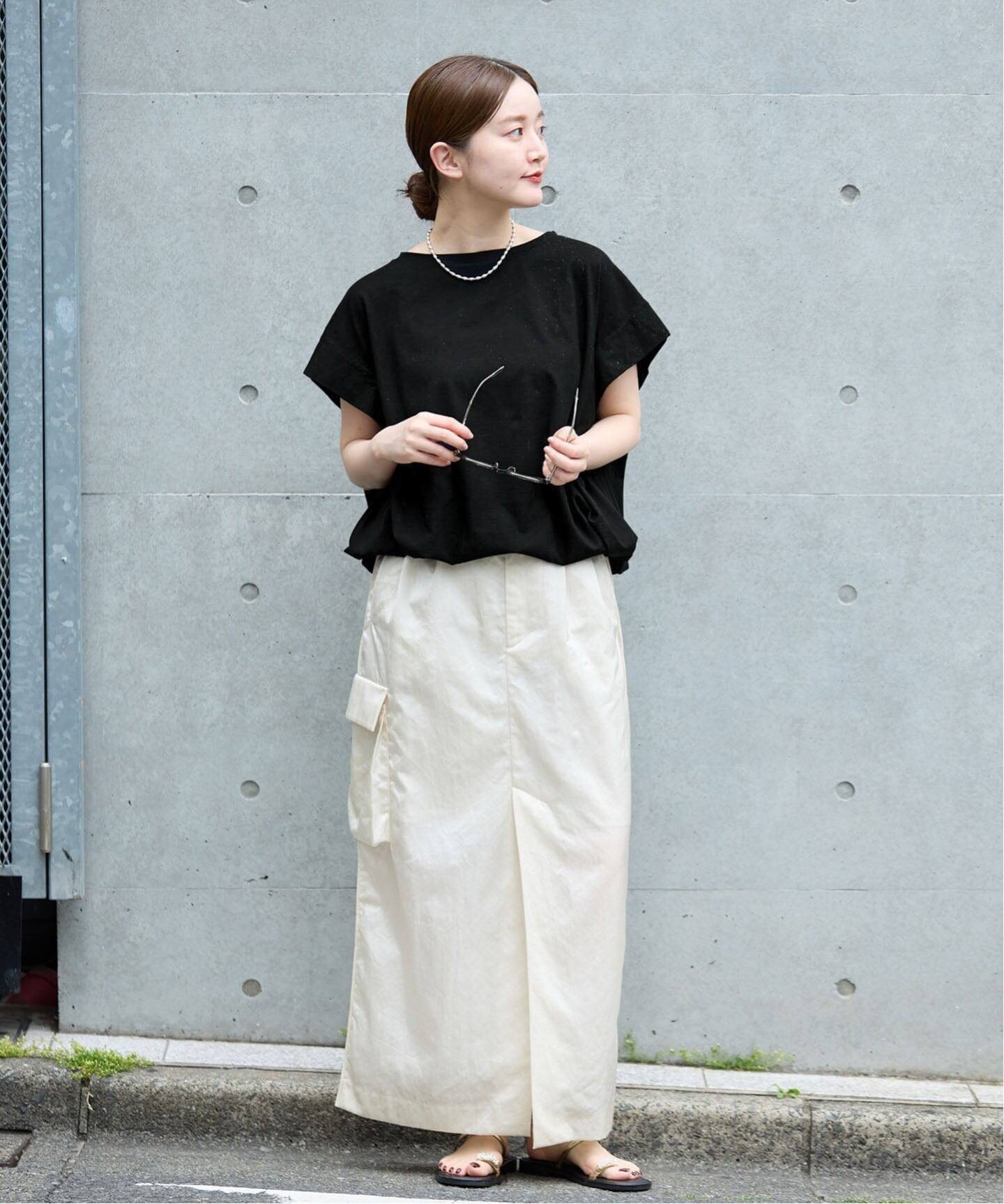 IENA 《追加2/接触冷感》フレンチタックスリーブ ドロストTシャツ イエナ トップス カットソー・Tシャツ ブラック グレー