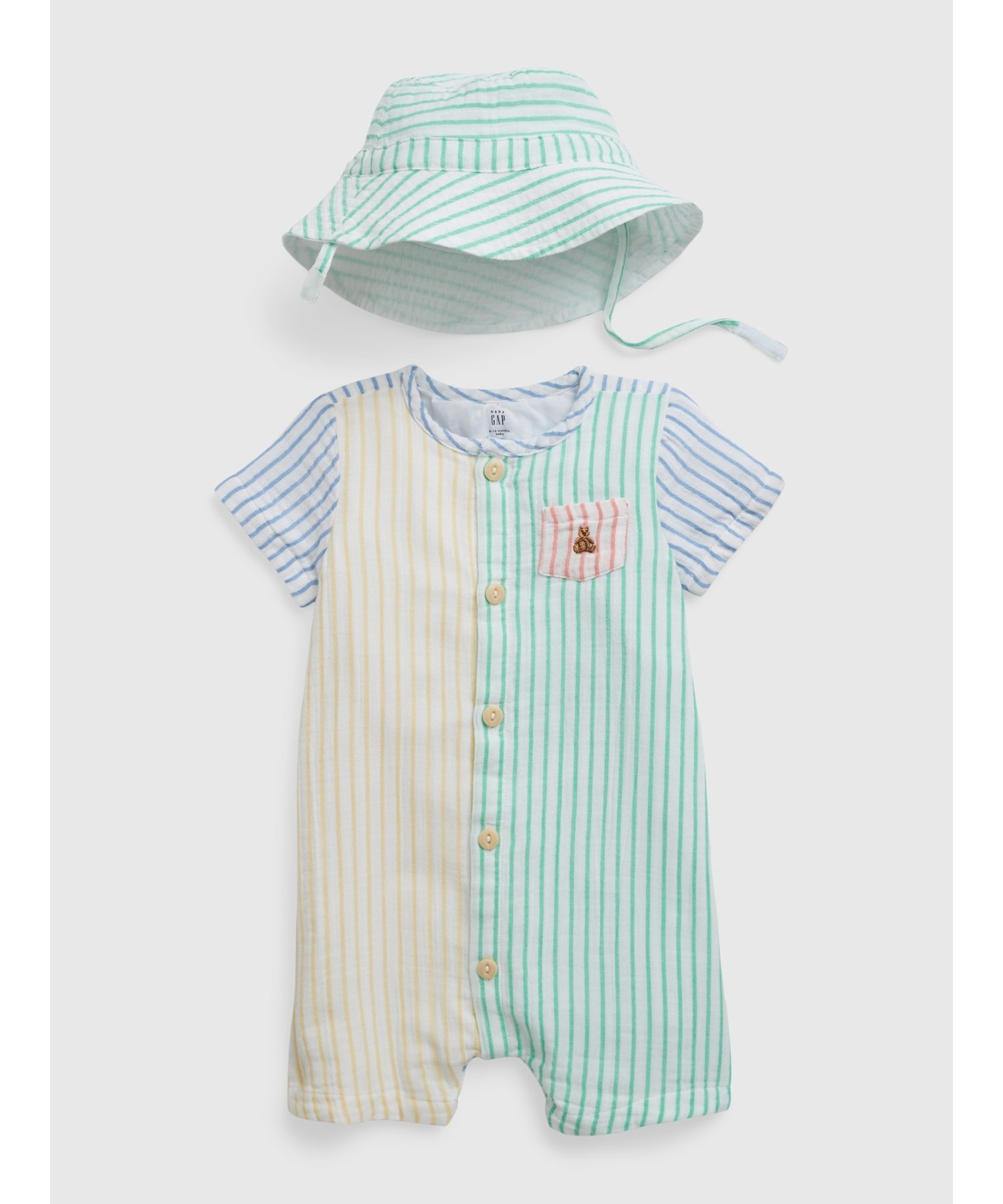【SALE／69%OFF】GAP (K)クリンクルガーゼ カラーブロック セットアップ (ベビー) ギャップ マタニティウェア・ベビー用品 ロンパース・カバーオール グリーンのサムネイル