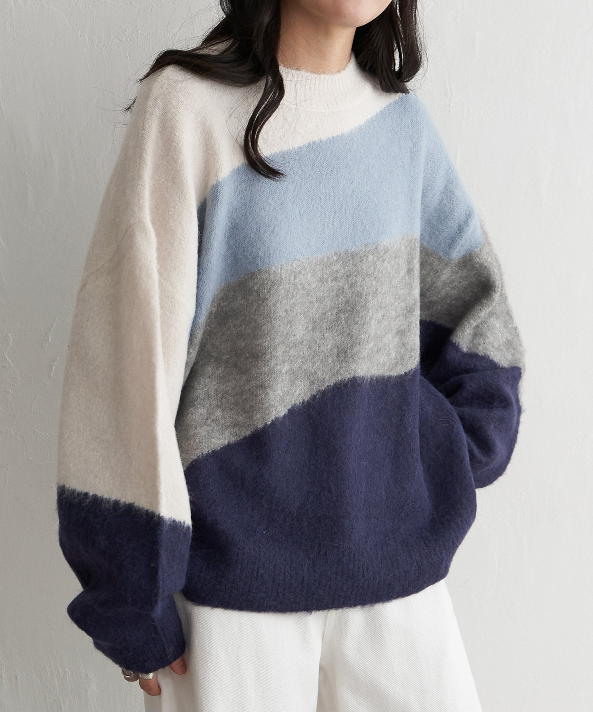 VENCE share style Ladys ウール混モヘアタッチプルオーバー ヴァンス エクスチェンジ トップス ニット ピンク ブラック ブルー