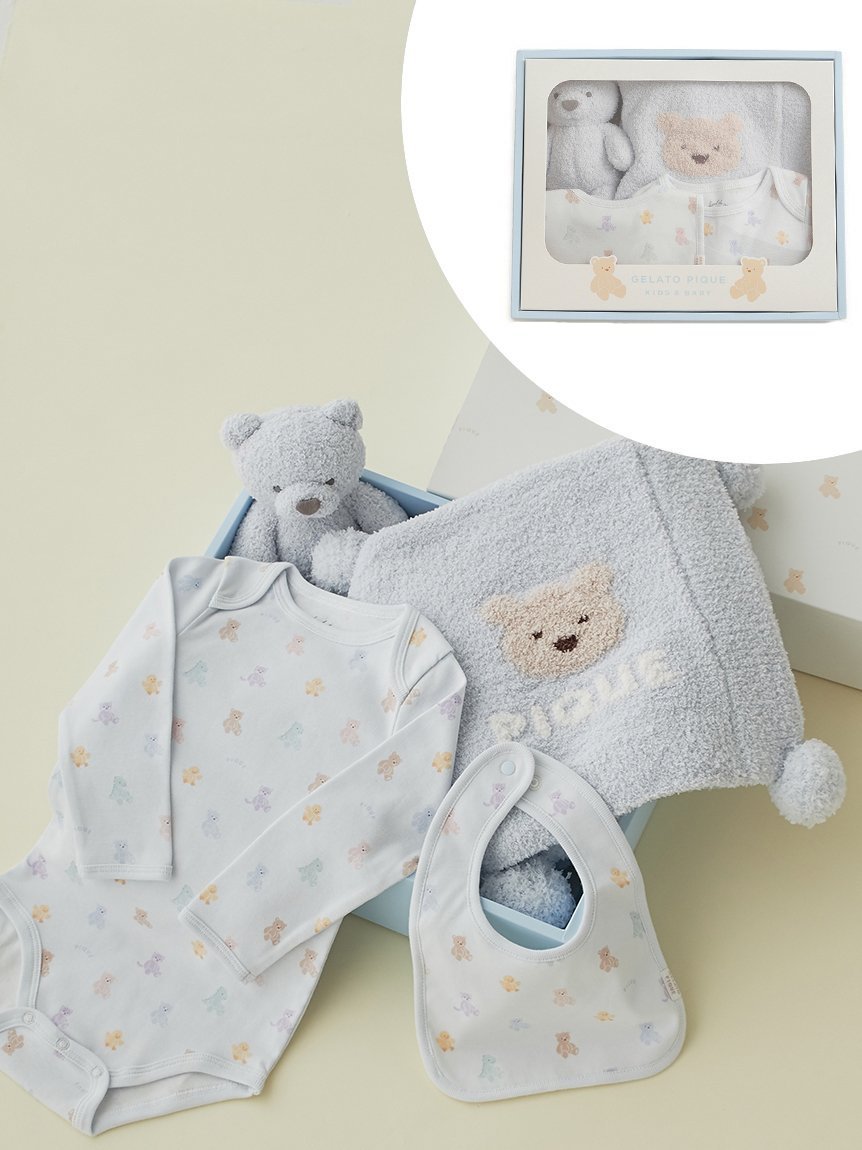 gelato pique 【ラッピング済み】【BABY】ベアブランケット&ぬいぐるみ&ボディースーツ&スタイ4点セット ギフトBOX ジェラートピケ マタニティウェア・ベビー用品 スタイ・よだれかけ ピンク ベージュ【送料無料】 3