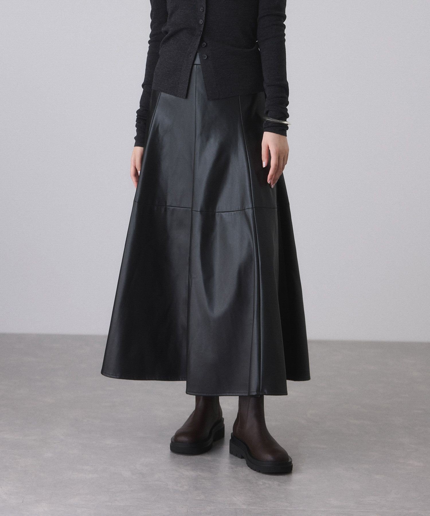 ADAM ET ROPE' FEMME シンセティックレザーフレアスカート アダムエロペ スカート その他のスカート ブラウン ブラック【送料無料】のサムネイル