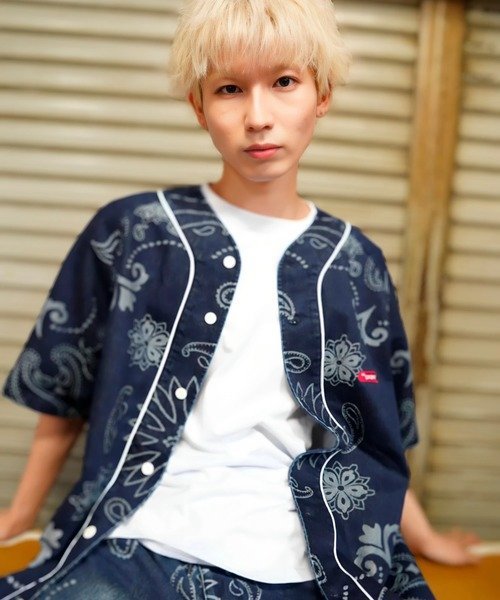 【GALFY×GALLIS ADDICTION】安定の別注デニムベースボールSSシャツ(MENS) ジャックローズ トップス シャツ・ブラウス ブルー