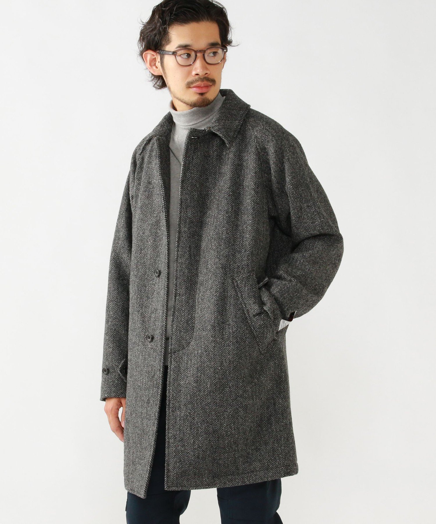 BEAMS PLUS 【ビームスの百名品】BEAMS PLUS / ハリスツイード バルカラー コート ビームス メン ジャケット・アウター ステンカラーコート ブラウン ブラック グレー【送料無料】