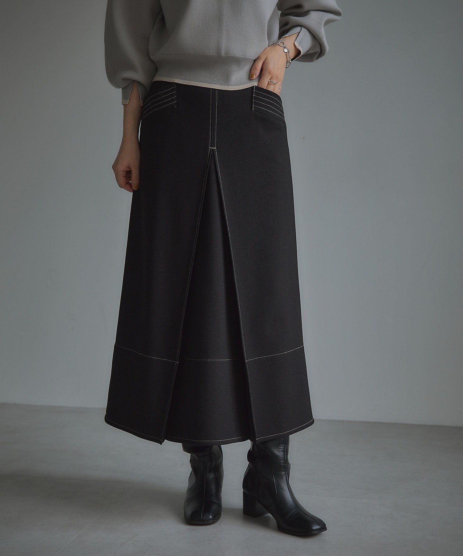 UNITED ARROWS green label relaxing ＜EMMEL REFINES＞EM スソキリカエ ボックスタック スカート ユナイテッドアローズ グリーンレーベルリラクシング スカート その他のスカート ブラック パープル【送料無料】のサムネイル