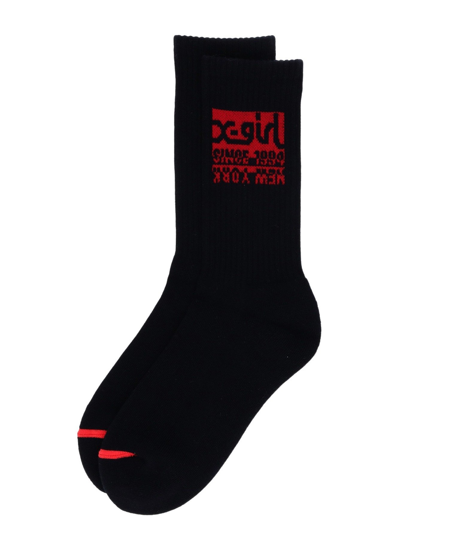 X-girl BICOLOR BOX LOGO RIB SOCKS 靴下 X-girl エックスガール 靴下・レッグウェア 靴下 ブラック ピンク ホワイト