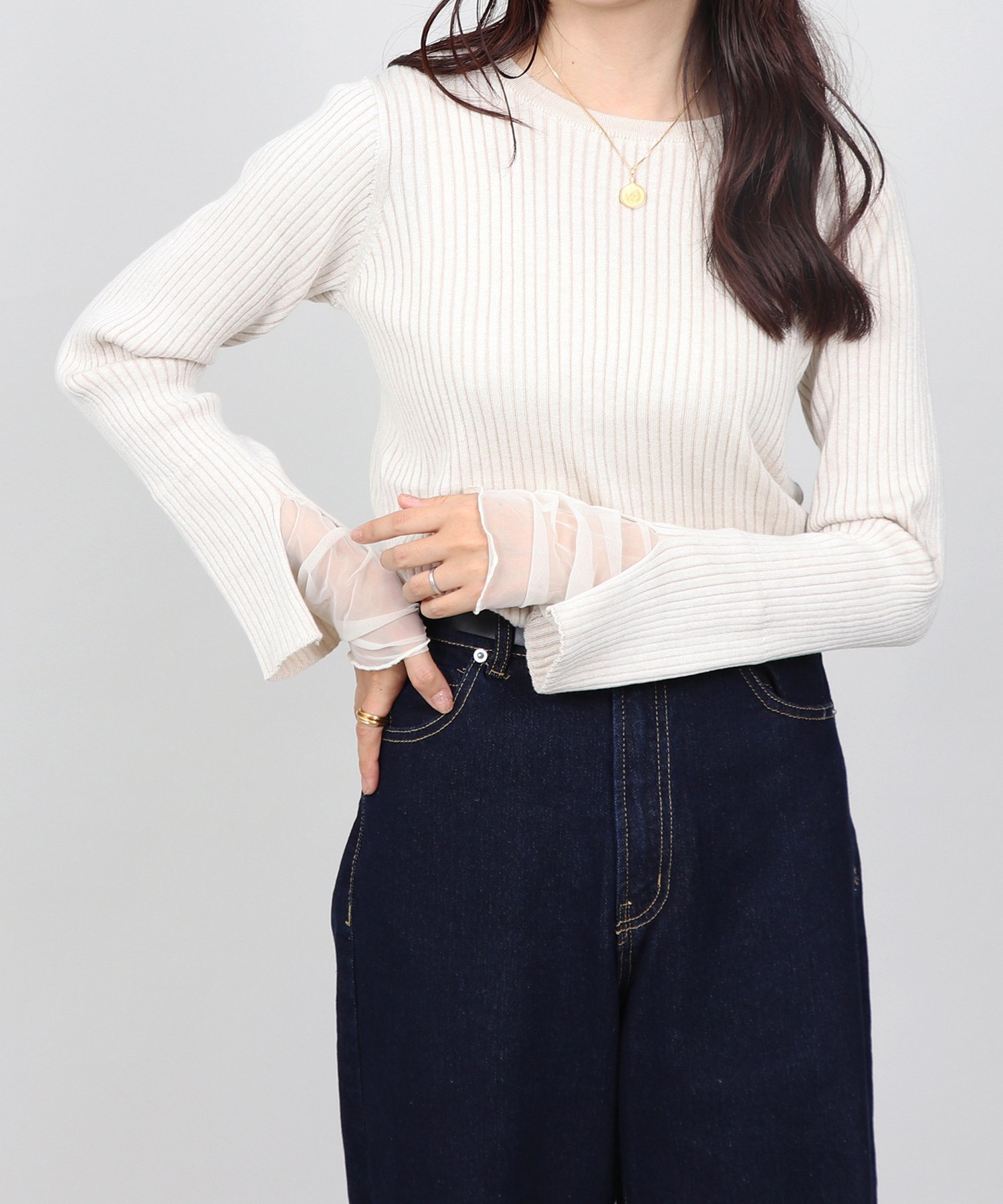 【SALE／15%OFF】UNITED BASE チュールレイヤードリブニットトップス ユナイテッド　ベース トップス ..