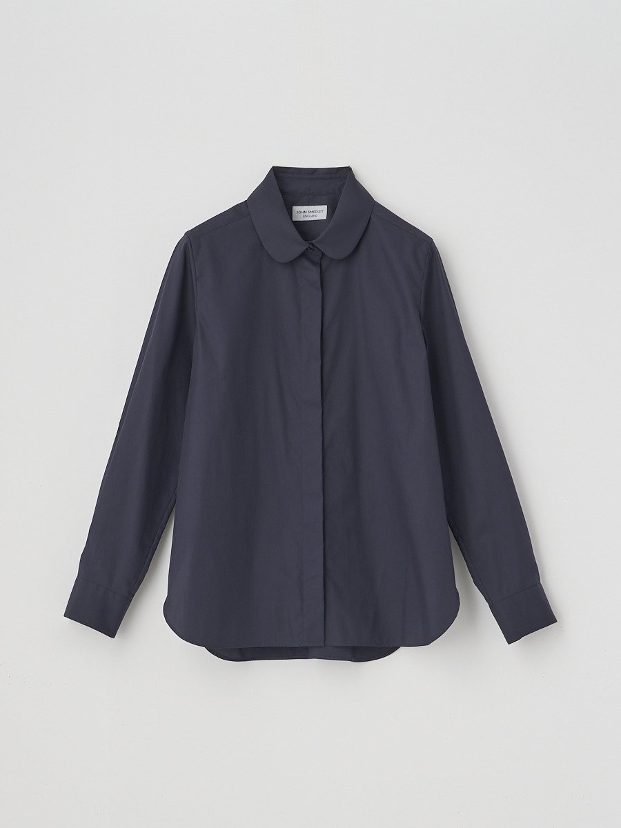JOHN SMEDLEY コットンラウンドカラーブラウス｜FB108 ジョンスメドレー トップス シャツ・ブラウス ネイビー【送料無料】