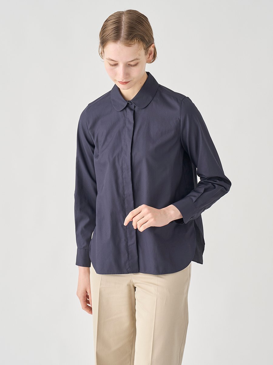 JOHN SMEDLEY コットンラウンドカラーブラウス｜FB108 ジョンスメドレー トップス シャツ・ブラウス ネイビー【送料無料】