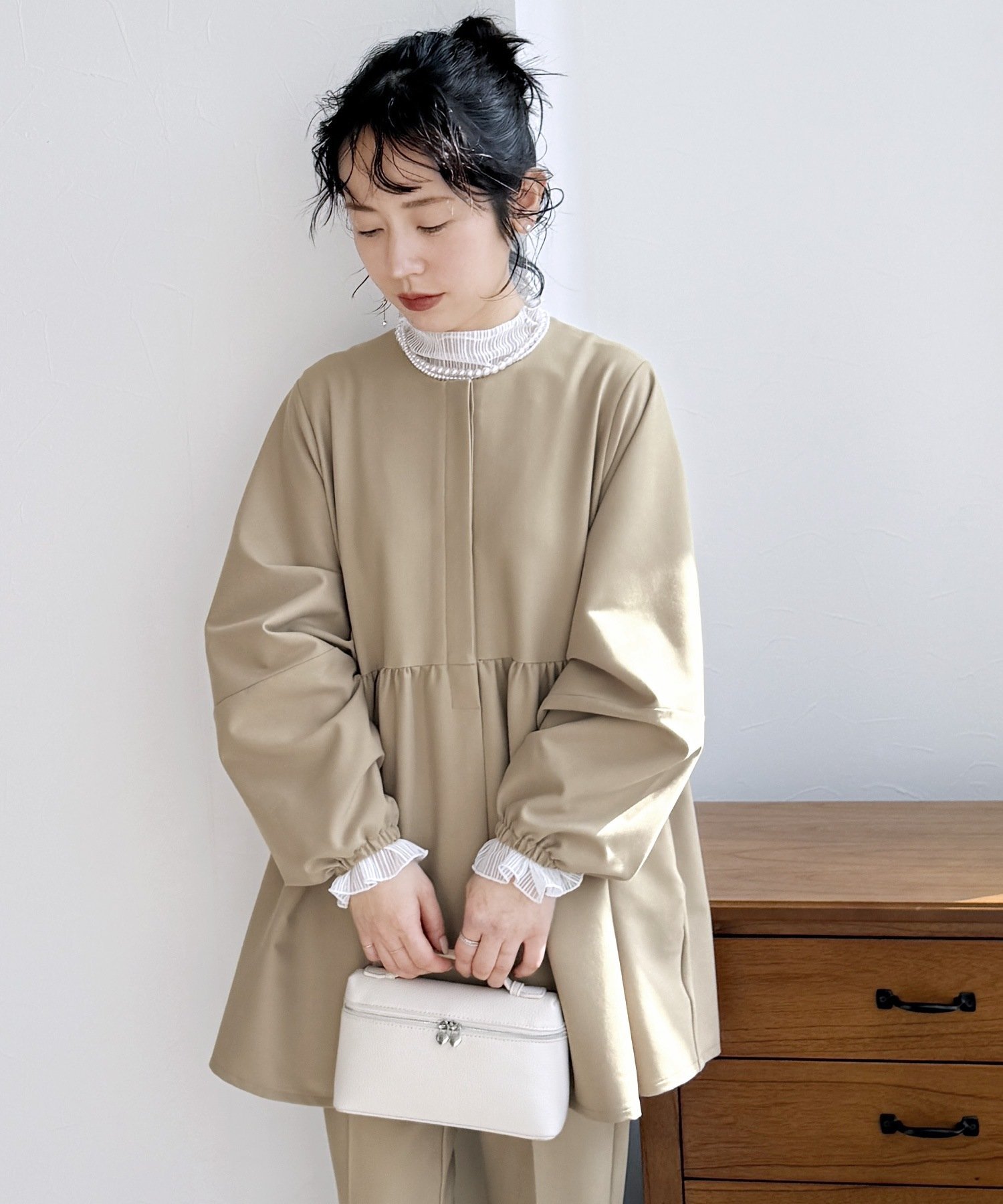 reca ペプラムギャザーノーカラージャケット(bel-hr-0622) reca レカ レカ トップス シャツ・ブラウス ネイビー ベージュ ブラック