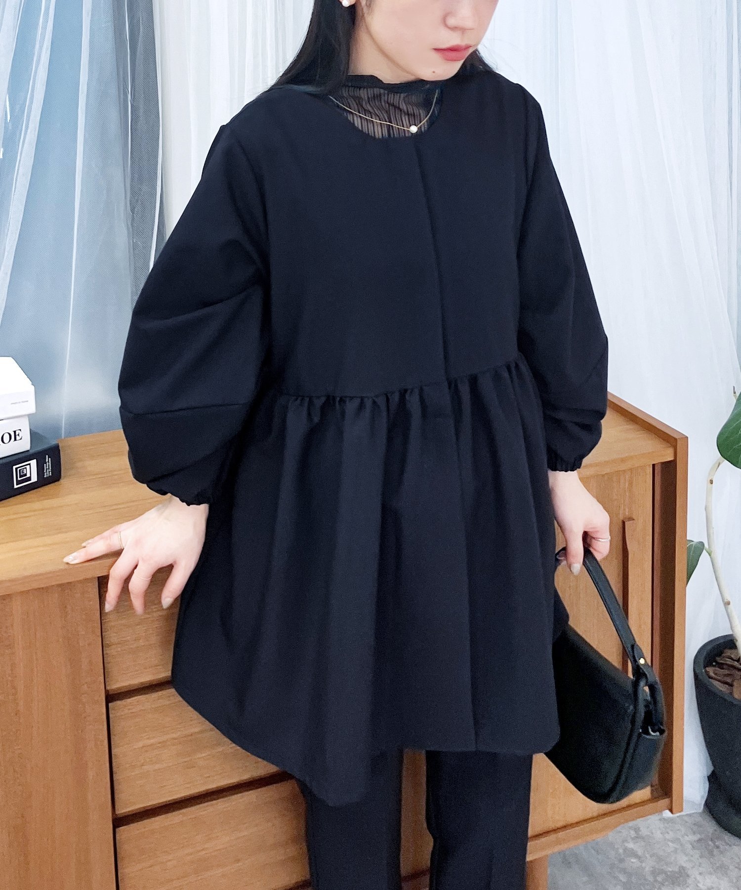 reca ペプラムギャザーノーカラージャケット(bel-hr-0622) reca レカ レカ トップス シャツ・ブラウス ネイビー ベージュ ブラック