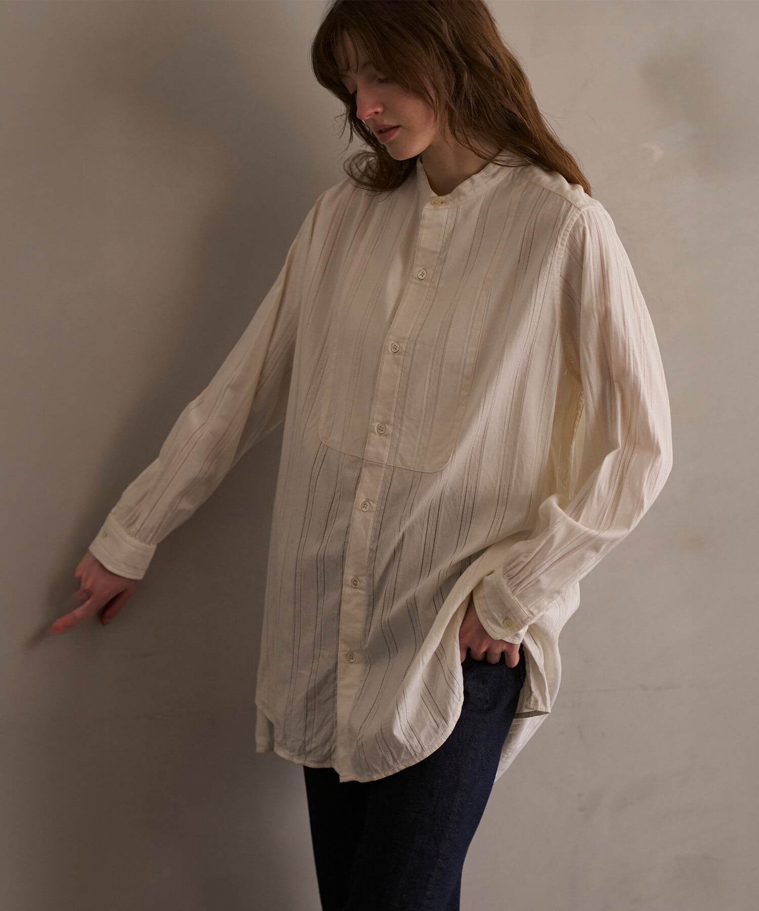 Bshop INDIA INDUSTRY ｜ コットン バンドカラーブザムチュニックシャツ WOMEN ビショップ トップス シャツ・ブラウス ブラック ホワイト