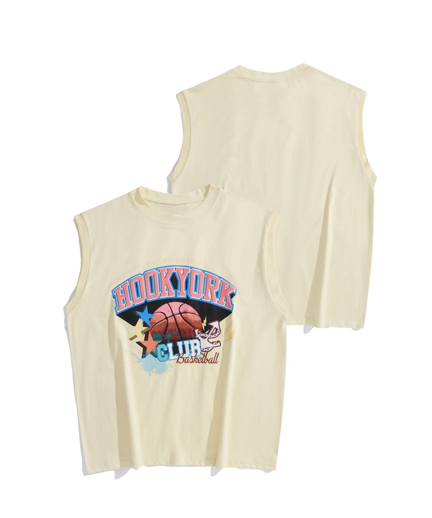 HOOK HOOK/(U)【HOOK -original-】アメカジバスケットボールプリント ノースリーブ Tシャツ アイモハ トップス カットソー・Tシャツ ベージュ ブラック