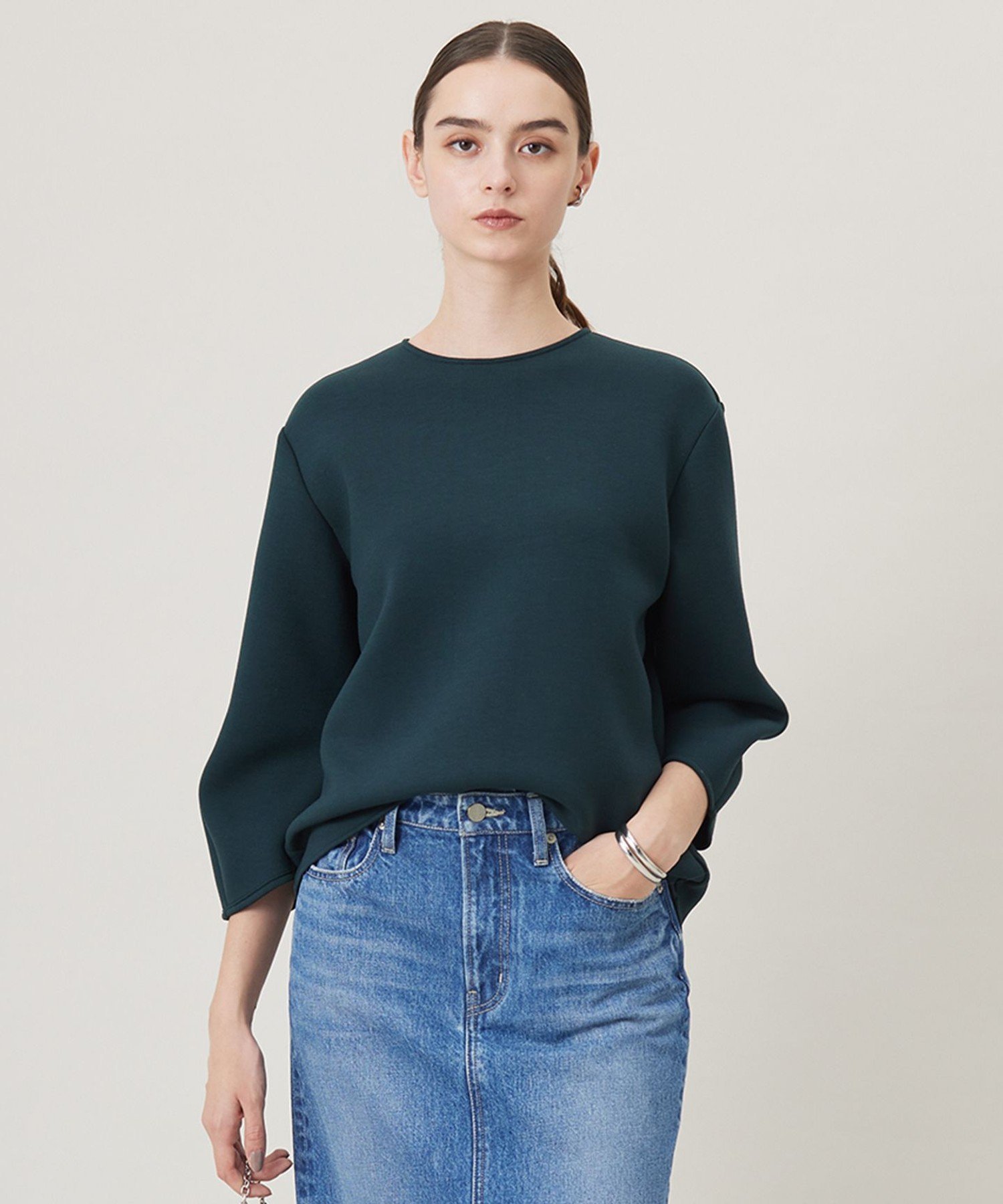 ICB 【洗える・WEB限定カラーあり】コンパクトダブルフェイス トップス アイシービー トップス カットソー・Tシャツ ブラック グリーン ネイビー ホワイト