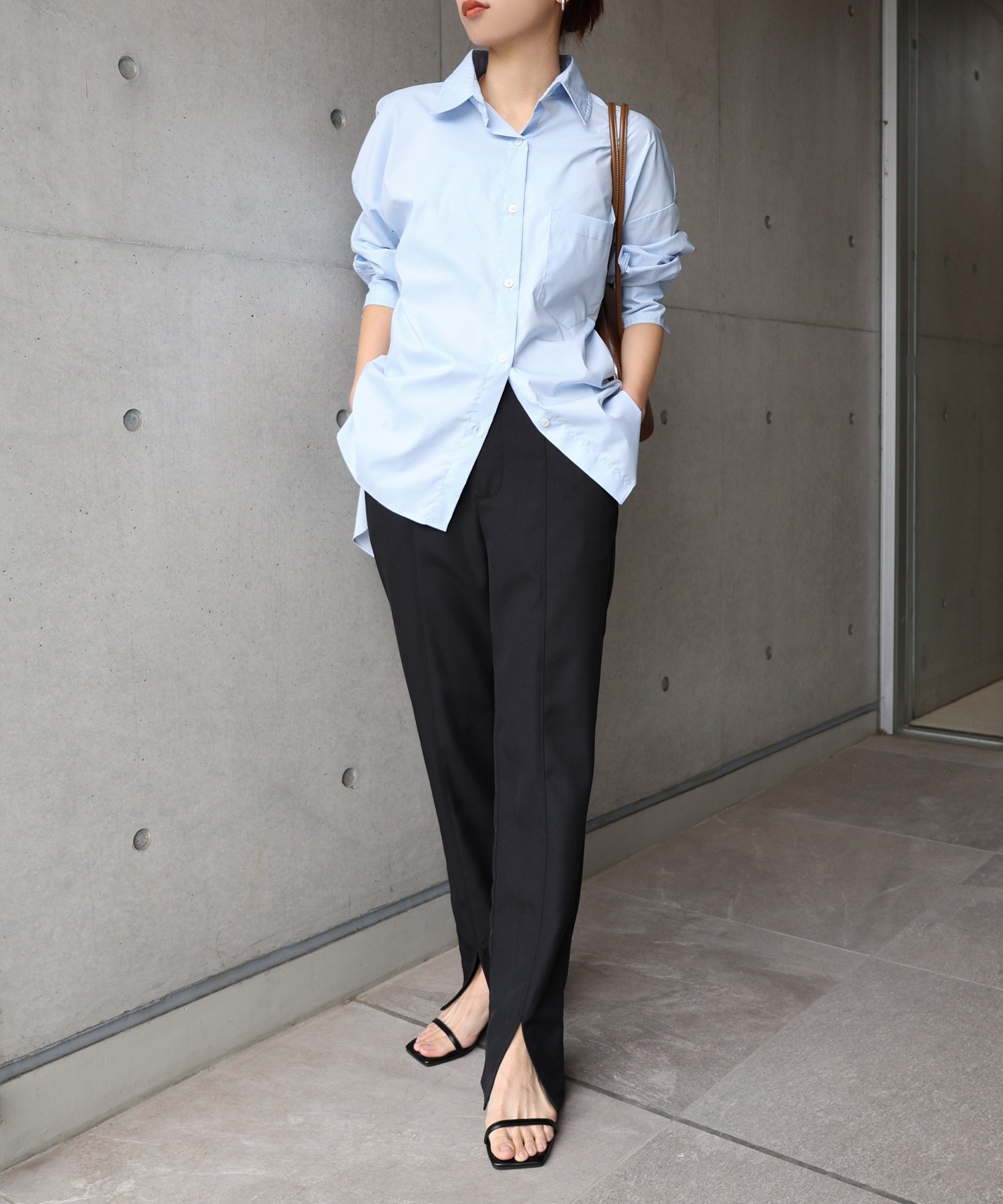 evernavy スリット ストレート パンツ evernavy エバーネイビー アンドミー パンツ その他のパンツ グレー ブラック【送料無料】