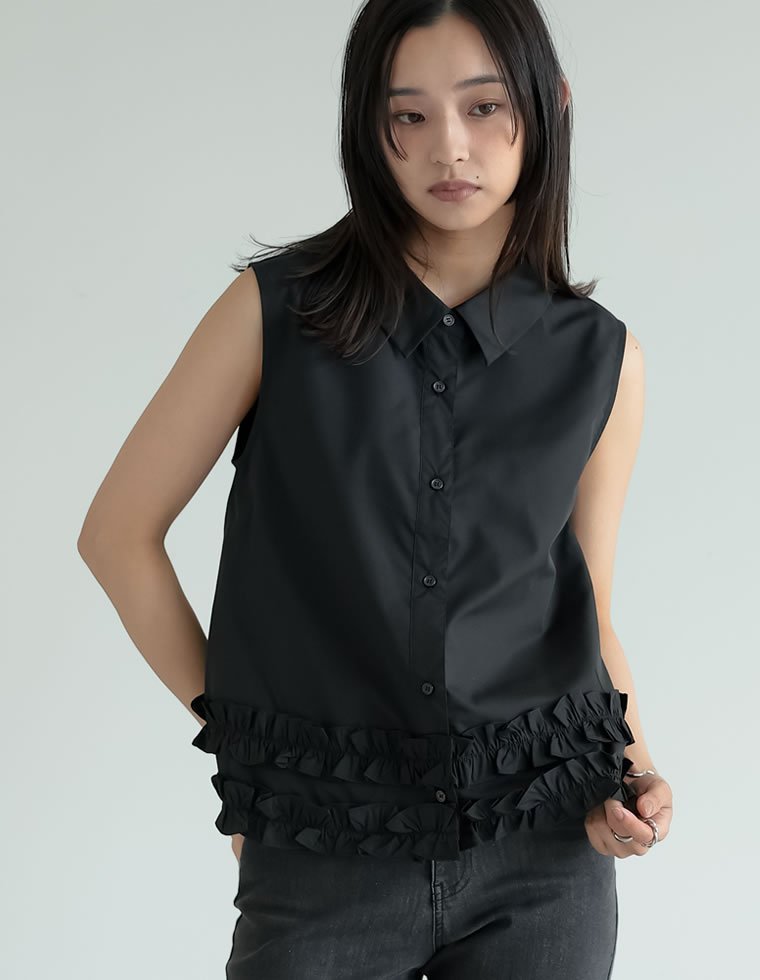 Re:EDIT ブロード裾フリルノースリーブブラウス リエディ トップス シャツ・ブラウス ホワイト ブラック【送料無料】のサムネイル