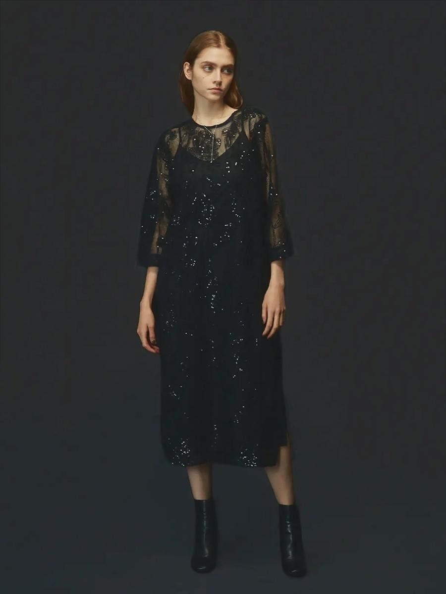 【SALE／40%OFF】Ample 2WAYスパンコールレースワンピース ヴァン ワンピース・ドレス その他のワンピース・ドレス ブラック【送料無料】