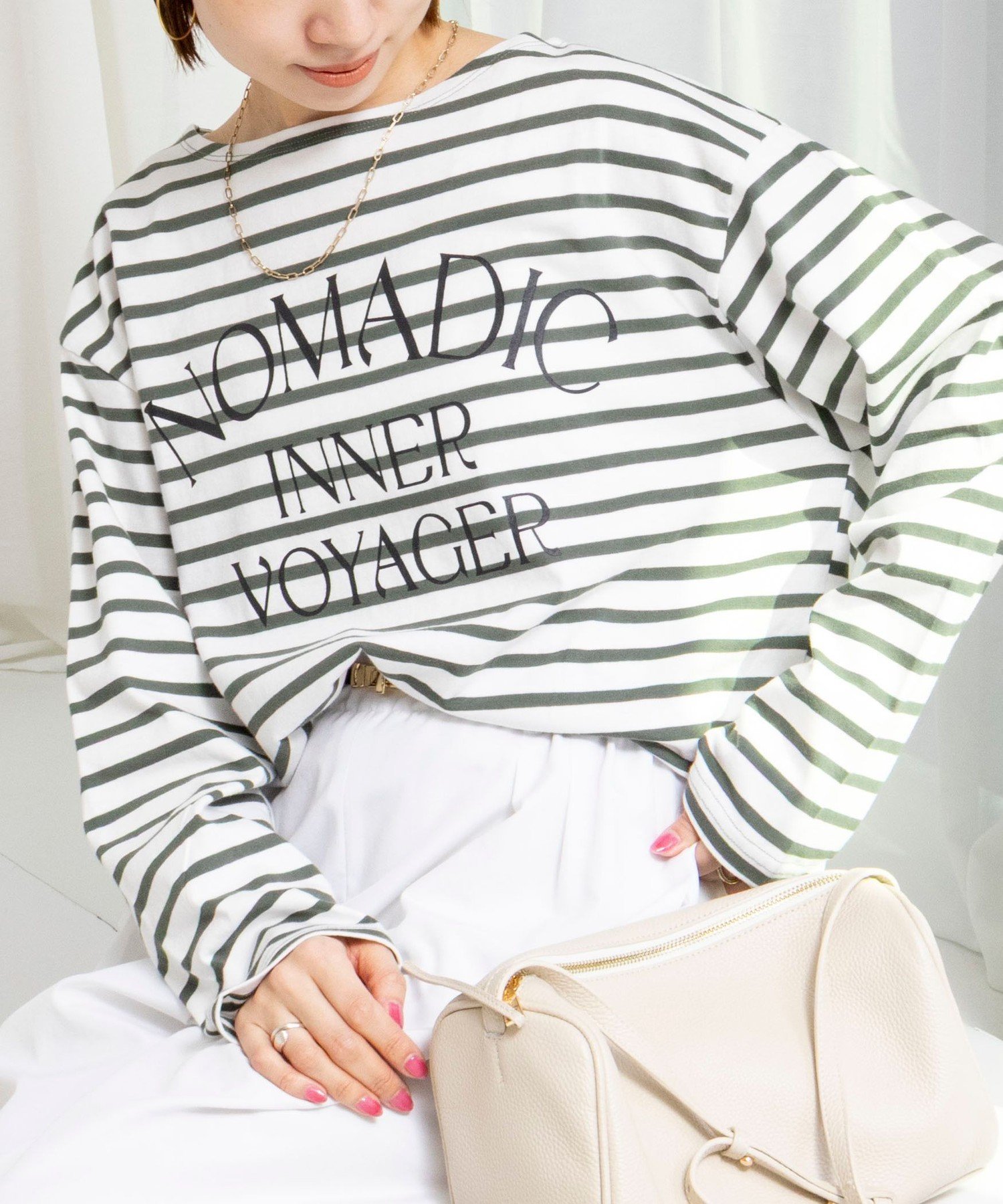 【SALE／40%OFF】NOLLEY'S 【WEB限定】ウォッシャブルボーダープリントロンTee ノーリーズ トップス カットソー・Tシャツ グリーン ネイビー ホワイト【送料無料】