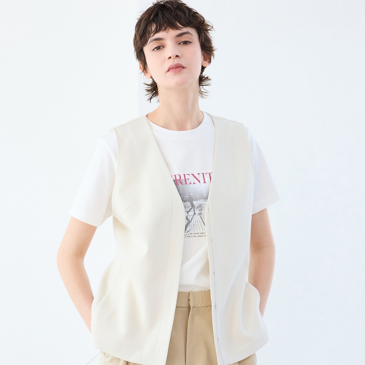 【SALE／50%OFF】R-ISM 【吸水速乾・抗菌防臭・洗える】バックシアージレ リズム トップス ベスト・ジレ ベージュ ブラック【送料無料】