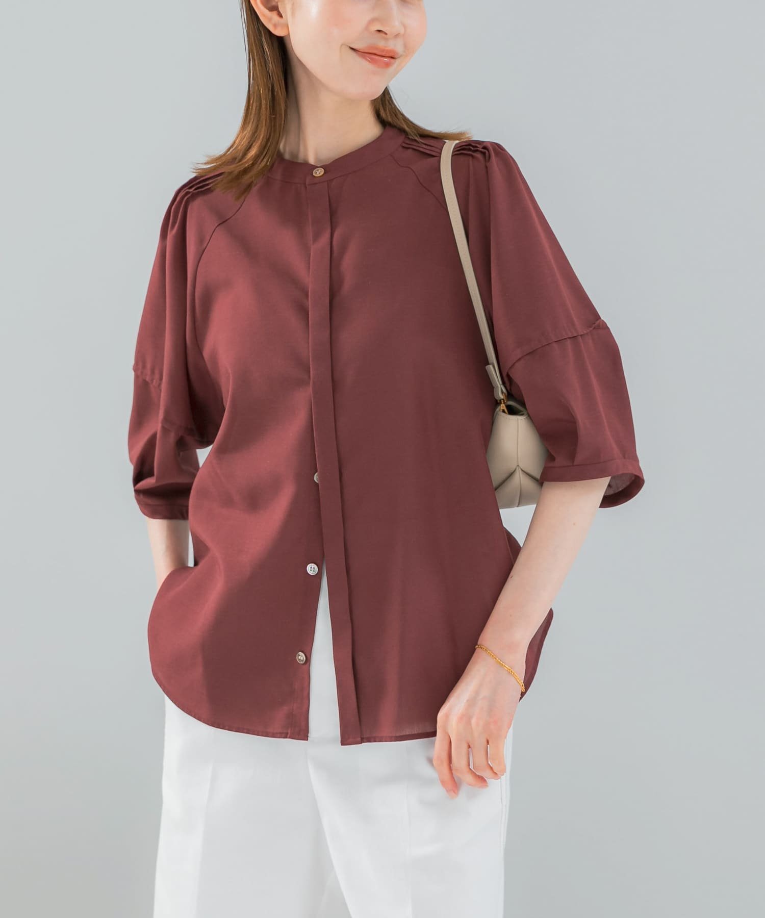 【SALE／10%OFF】URBAN RESEARCH ROSSO 『WEB/一部店舗限定』UVカットウォッシャブルリネン混シャツブラウス アーバンリサーチロッソ トップス シャツ・ブラウス ブラウン ネイビー ホワイト イエロー ブルー【送料無料】