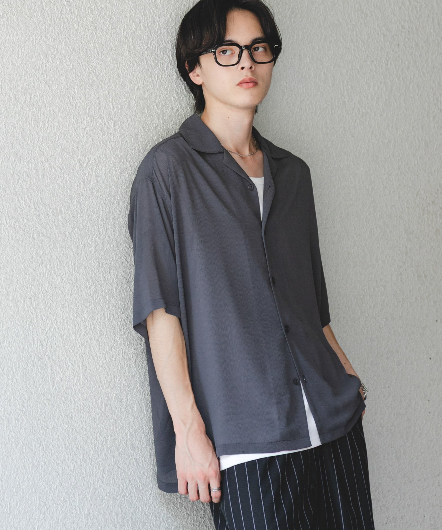 SENSE OF PLACE シアーヨウリュウオープンカラーシャツ センス オブ プレイス トップス シャツ・ブラウス グレー イエロー ブルー グリーン ブラウン