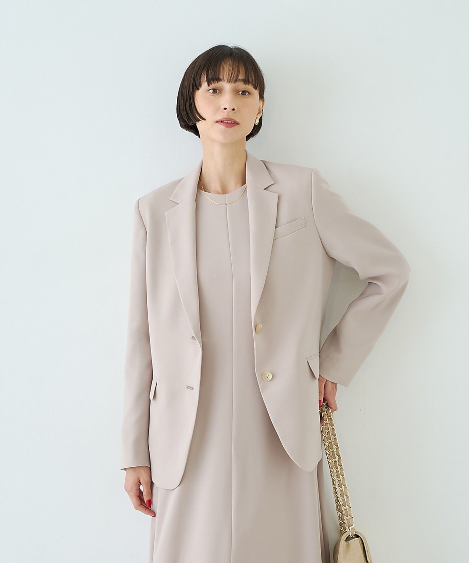Rouge vif la cle 【夏のオケージョンに / セットアップ対応】ダブルサテンシングルテーラードジャケ ルージュ・ヴィフ ラクレ ジャケット・アウター テーラードジャケット・ブレザー ネイビー ベージュ