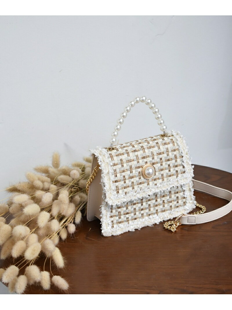 ems excite パールハンドルツイードBAG レトロガール バッグ その他のバッグ ブラック ホワイト グレーのサムネイル