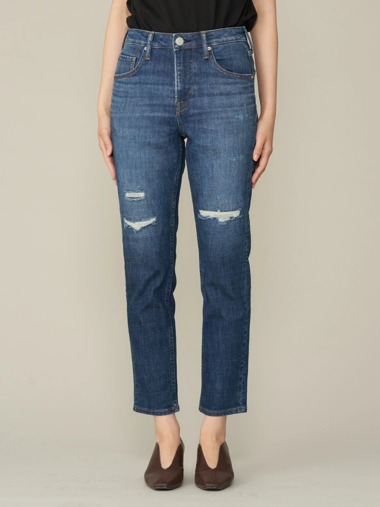 【SALE／60%OFF】AMERICAN HOLIC テーパードダメージデニム アメリカン ホリック パンツ その他のパンツ ブルーのサムネイル