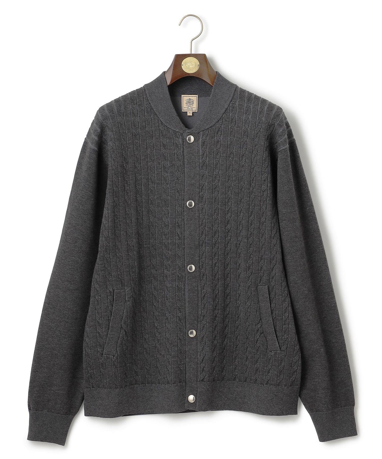【SALE/20%OFF】J.PRESS 【KING SIZE】【ストレッチ性 / イージーケア】【FLEX YARN】ケーブルニットブルゾン型カーディガン ジェイプレス トップス カーディガン ネイビー グレー【送料無料】
