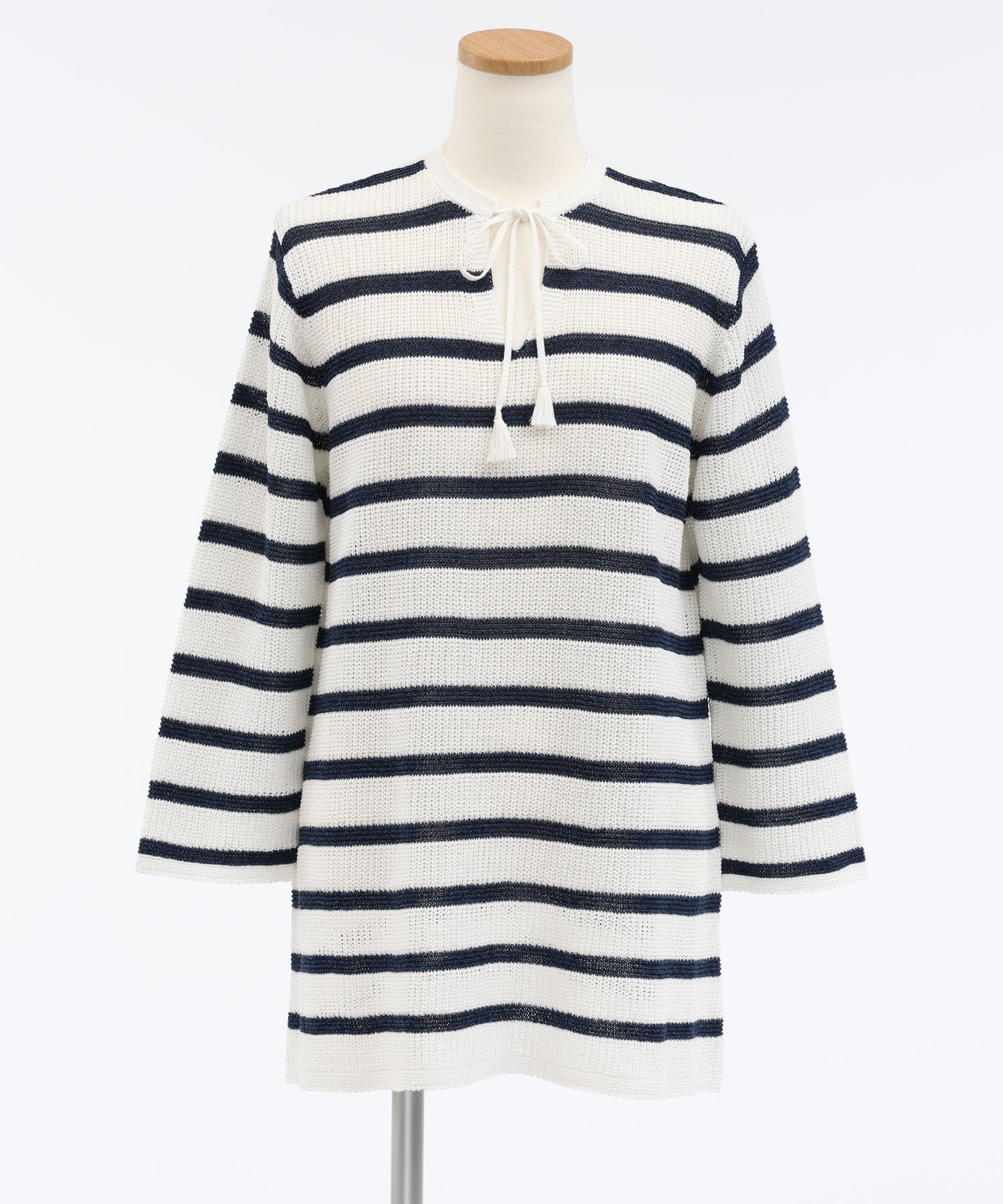 【SALE／50%OFF】Pitchoune メッシュボーダーニットチュニック タバサ ワンピース・ドレス チュニック ホワイト【送料無料】