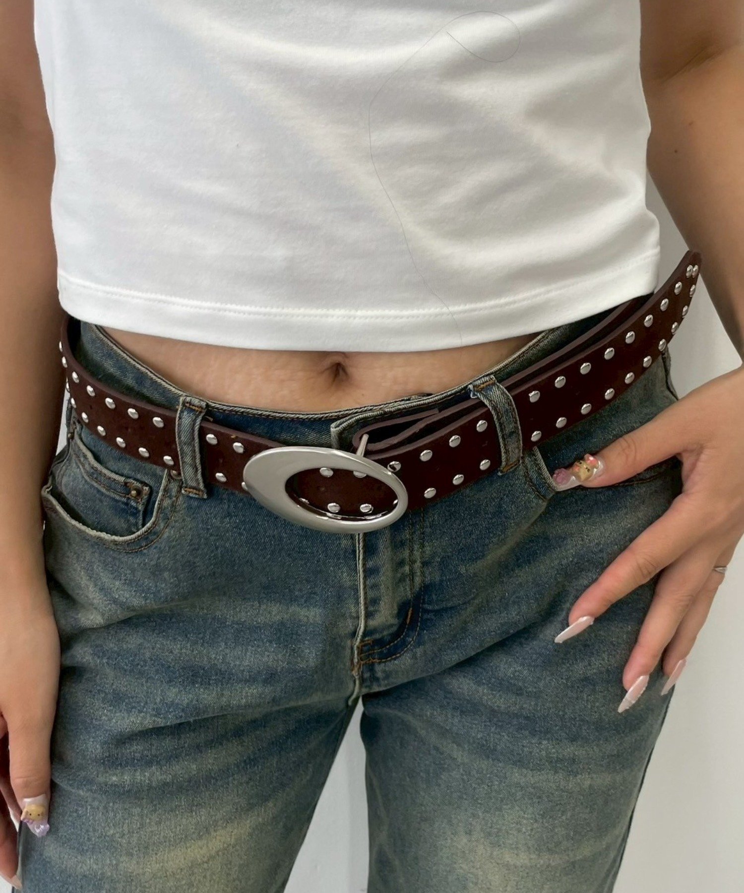 WEGO LADY'S Lオーバルバックルスタッズベルト ウィゴー ファッション雑貨 ベルト ブラック ブラウン