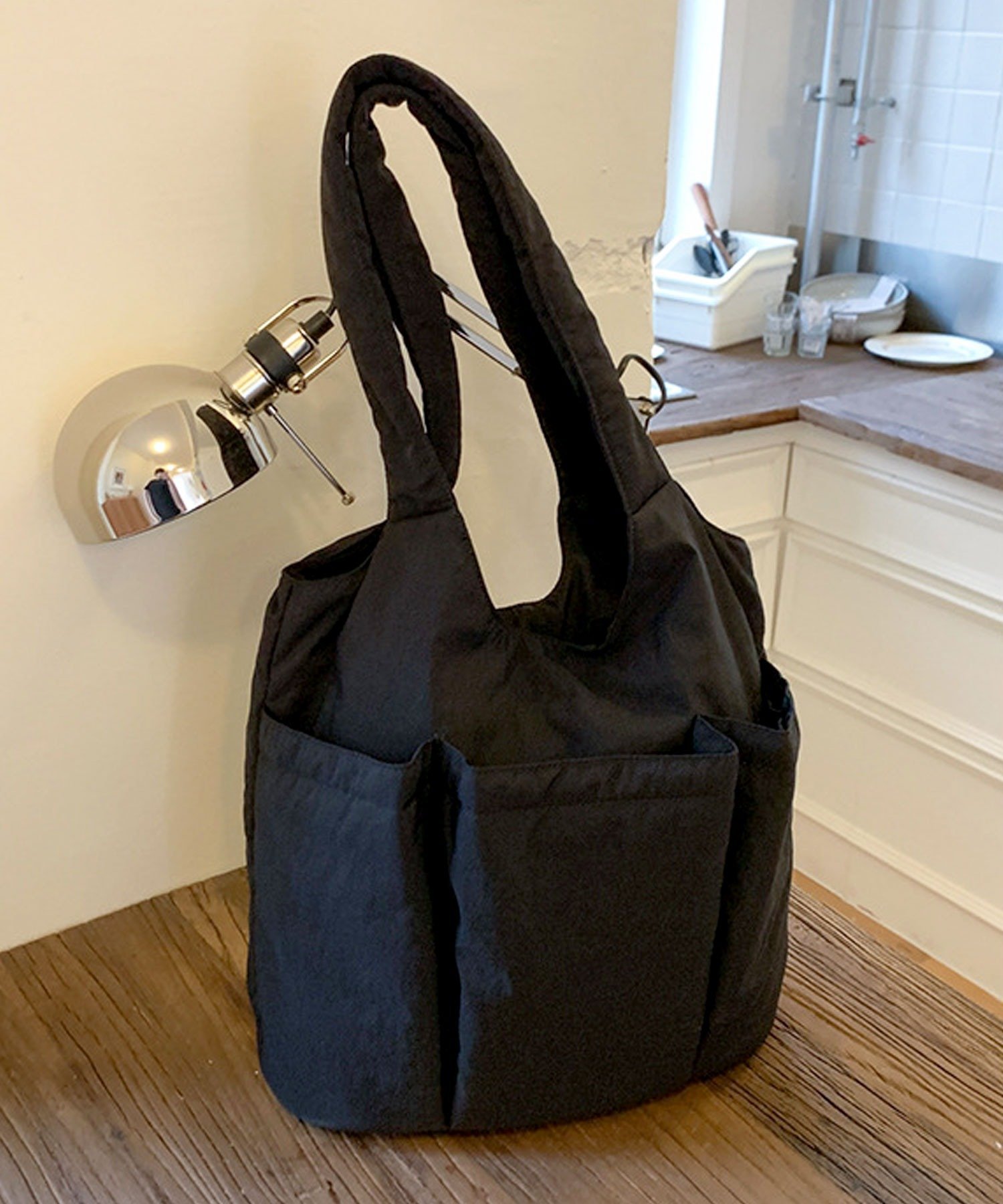 florist 【軽い◎】3ポケットパフィトートバッグ フローリスト バッグ トートバッグ ホワイト ブラック ネイビー ベージュ ピンク【送料無料】(4)