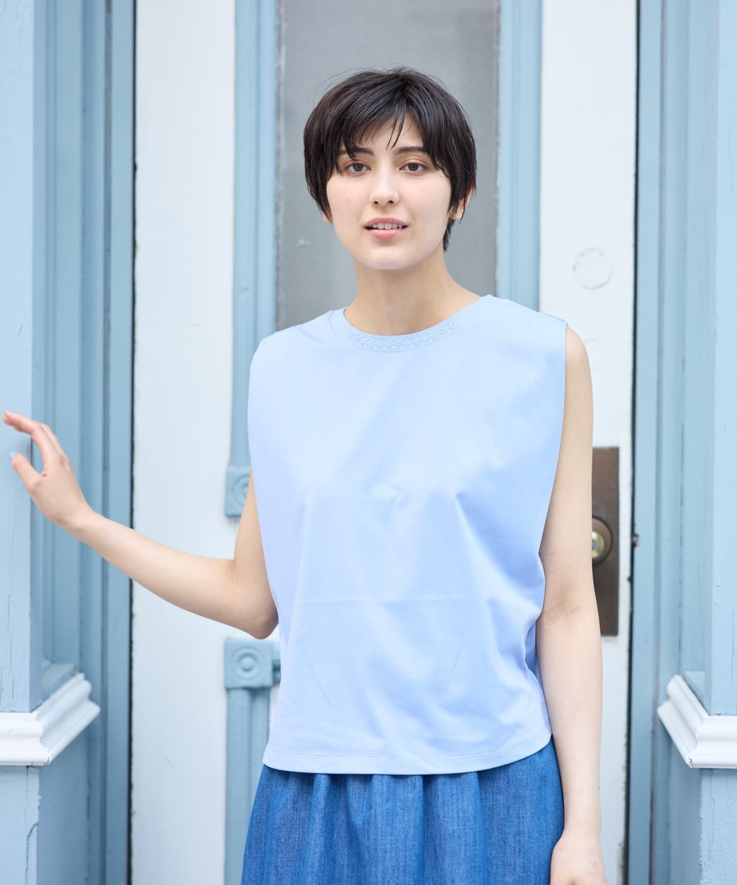 CARA O CRUZ 洗えるノースリーブカットソー【CoC by CARA O CRUZ】 キャラ・オ・クルス トップス カットソー・Tシャツ ホワイト ブラック ピンク