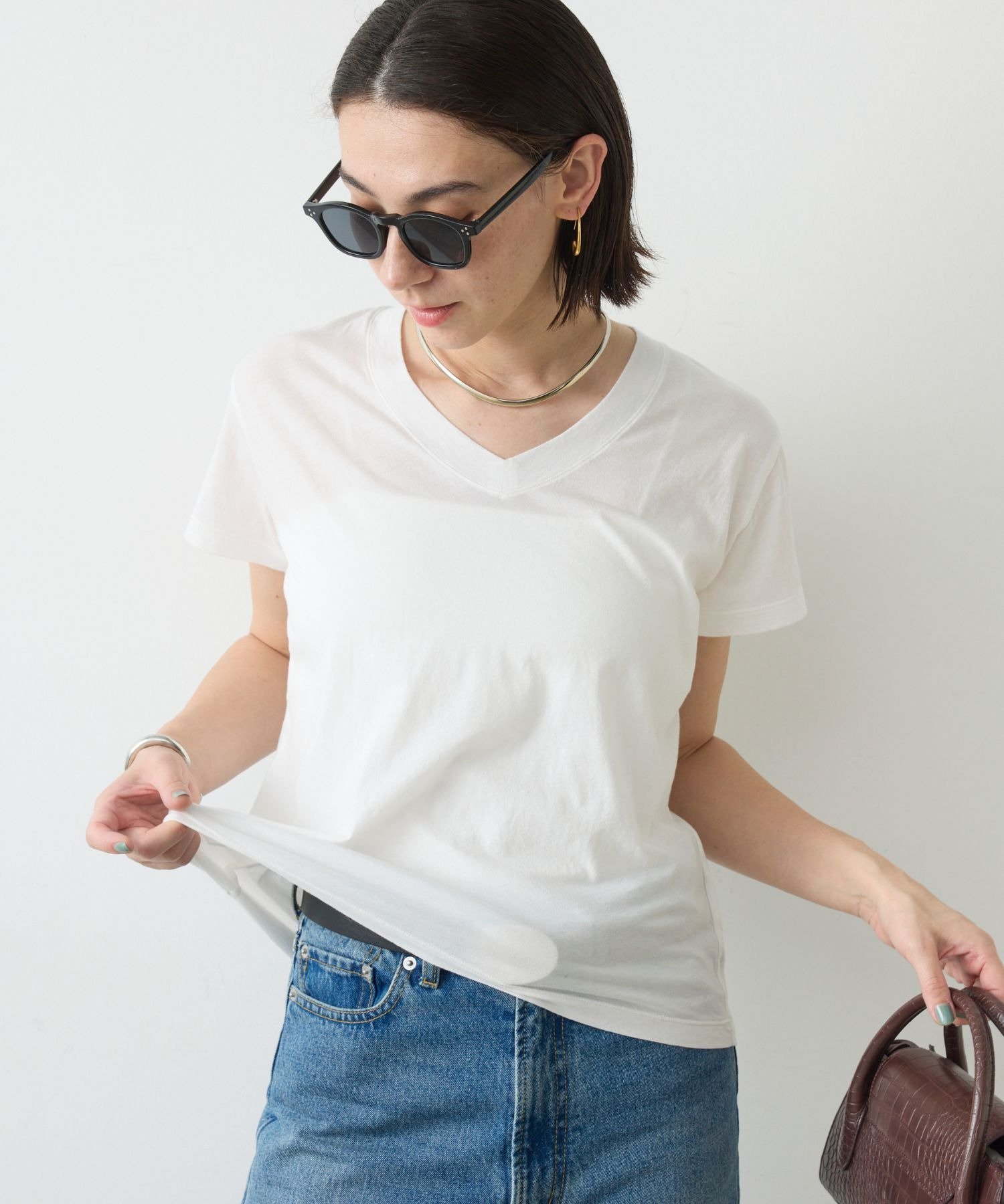 VネックTシャツ ガリャルダガランテ トップス カットソー・Tシャツ グレー ホワイト ベージュ
