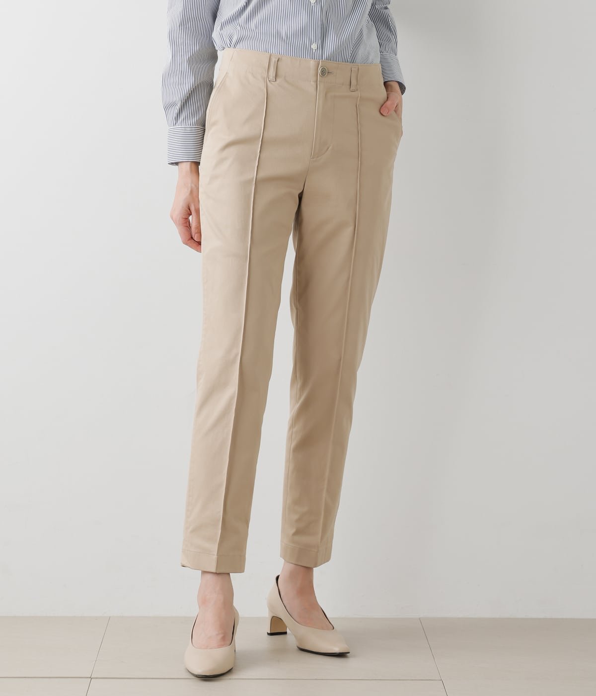 NEWYORKER WOMEN L-SIZE 【L】オーガニックラチネ ピンタックテーパードパンツ ニューヨーカー エルサイズ パンツ その他のパンツ グリーン ベージュ