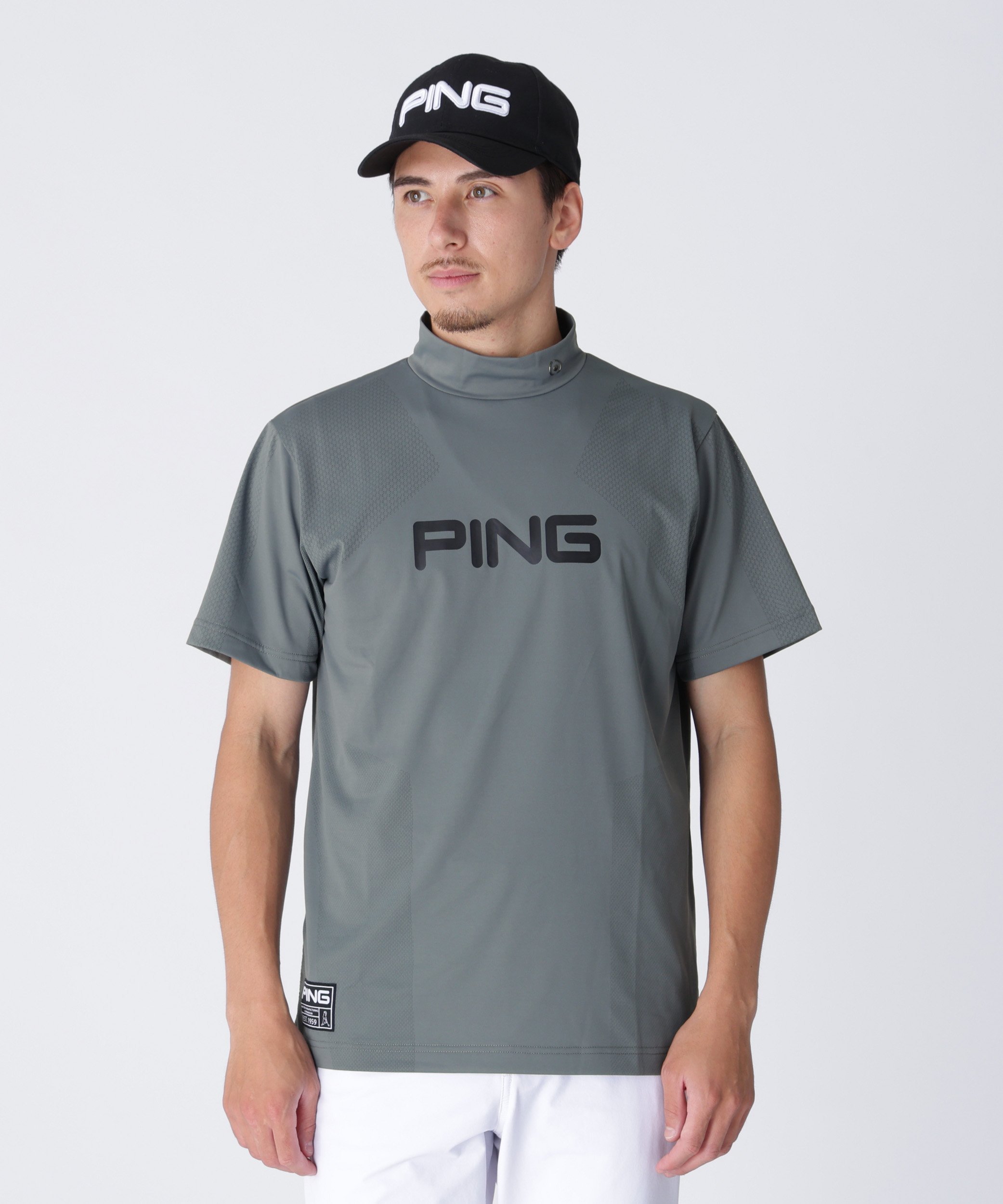 PING APPAREL メッシュジャカード半袖ハイネックシャツ ＜GOLD＞ (MENS) ピン アパレル トップス その..