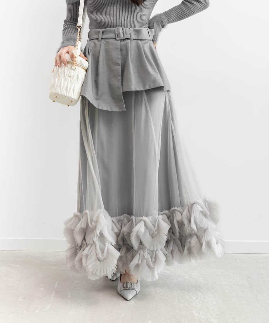 RANDA プリーツフリルドッキングスカート ランダ スカート ロング・マキシスカート グレー ブラック ベージュ【送料無料】のサムネイル