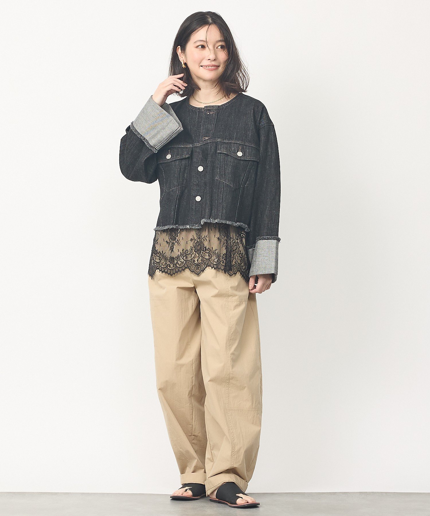 abahouse mavie 【EDWIN】ロールアップデニムジャケット/春服/Gジャン/ノーカラー/ショート アバハウス マヴィ ジャケット・アウター デニムジャケット ブラック【送料無料】