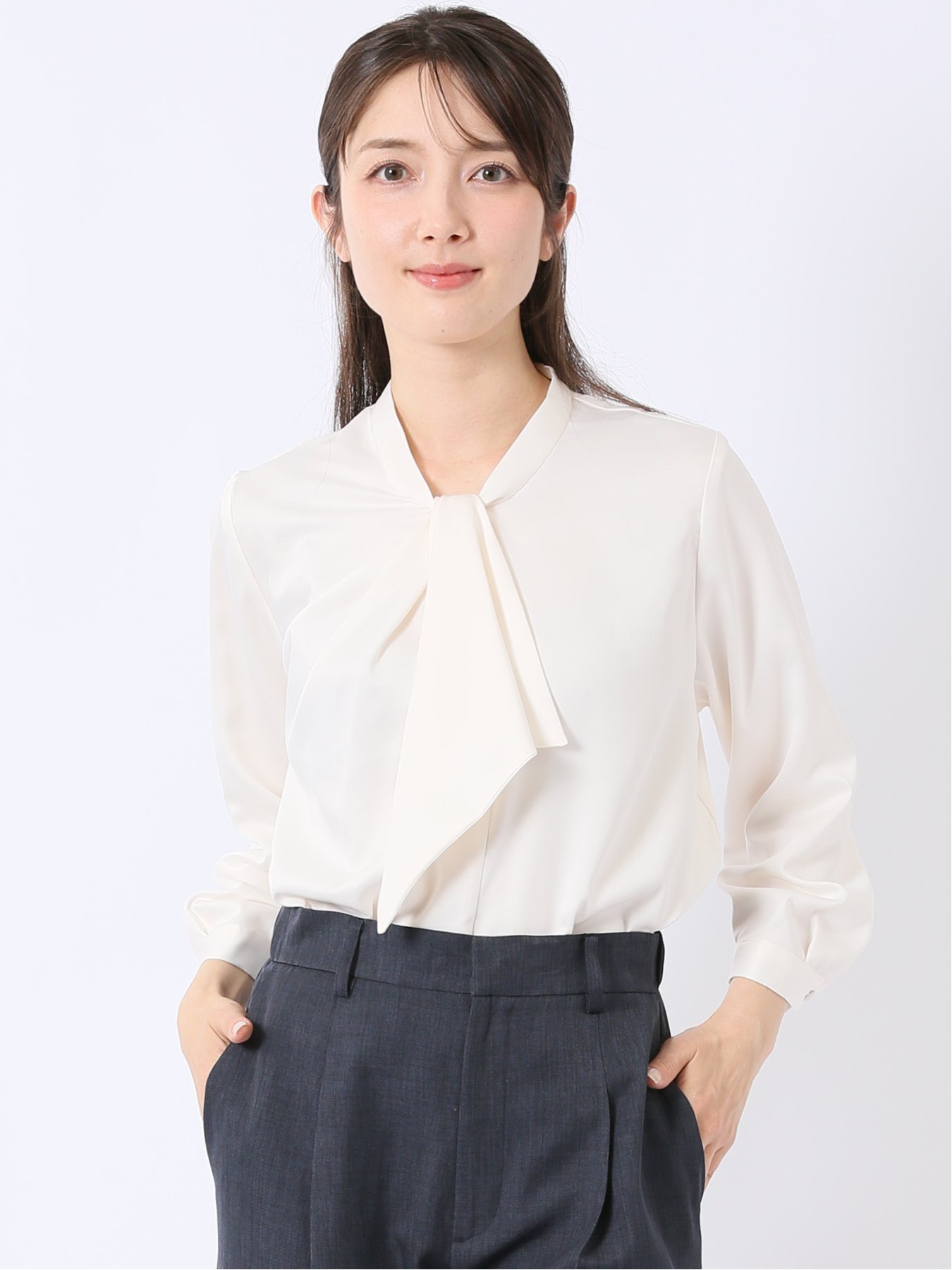 m.f.editorial ねじりボウタイ 8分袖 プルオーバー ブラウス タカキュー トップス シャツ・ブラウス ホワイト ピンク
