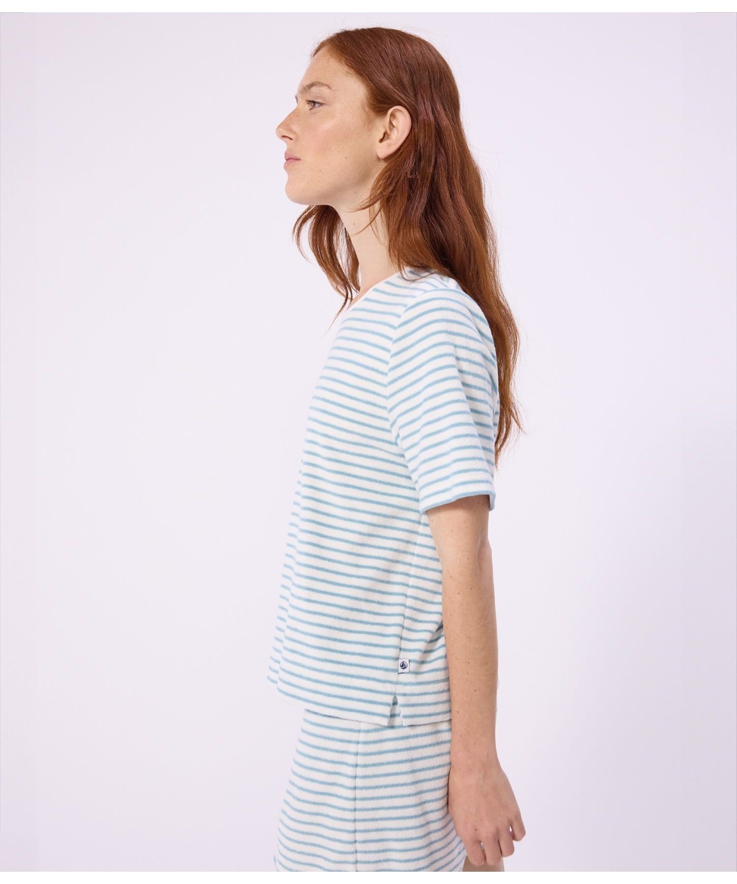 PETIT BATEAU パイルボーダー半袖パジャマ プチバトー インナー・ルームウェア パジャマ ホワイト【送料無料】
