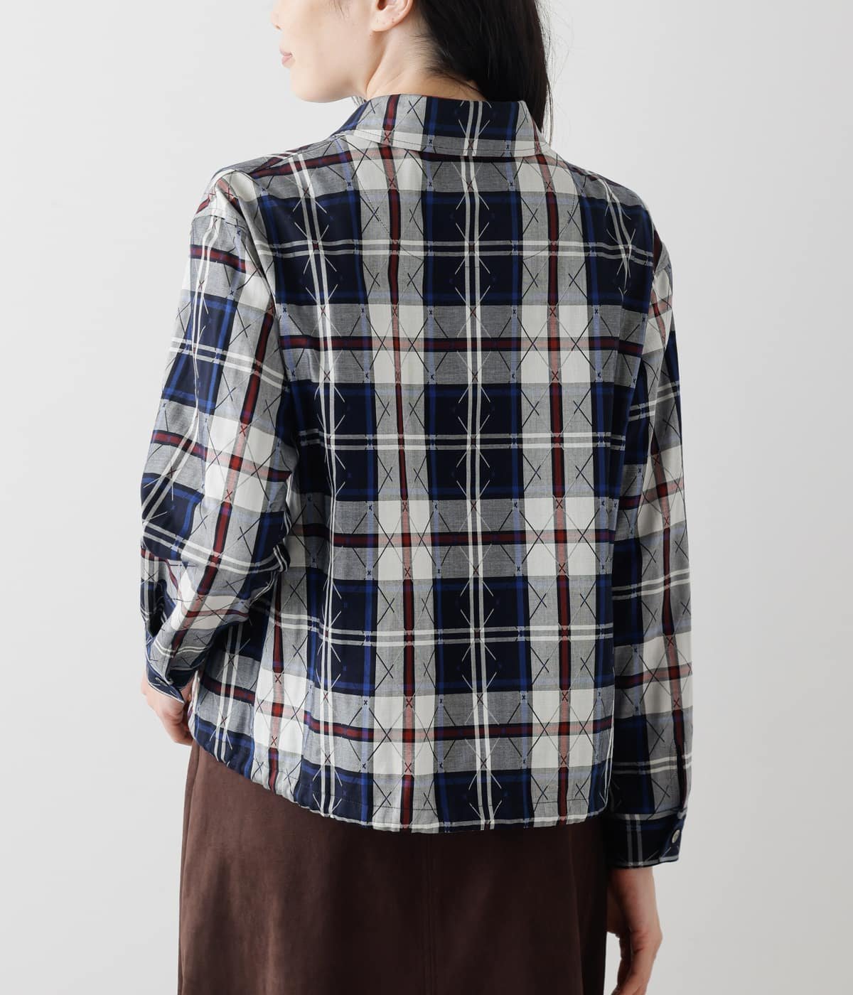 NEWYORKER WOMEN L-SIZE 【L】ジャカードダイアモンドニューヨーカータータン カバーオール風シャツ ニューヨーカー エルサイズ トップス シャツ・ブラウス ネイビー