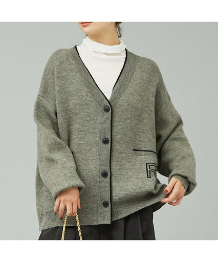 Rouge vif la cle バックロゴニットカーディガン ルージュ・ヴィフ ラクレ トップス カーディガン ベージュ グレー【送料無料】 Rouge vif la cle バックロゴニットカーディガン ルージュ・ヴィフ ラクレ トップス カーディガン ベージュ グレー【送料無料】