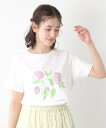 LAURA ASHLEY 【コットン100%/洗える】ハイドランジア柄Tシャツ ローラ アシュレイ トップス カットソー・Tシャツ ブルー ホワイト ネイビー【...