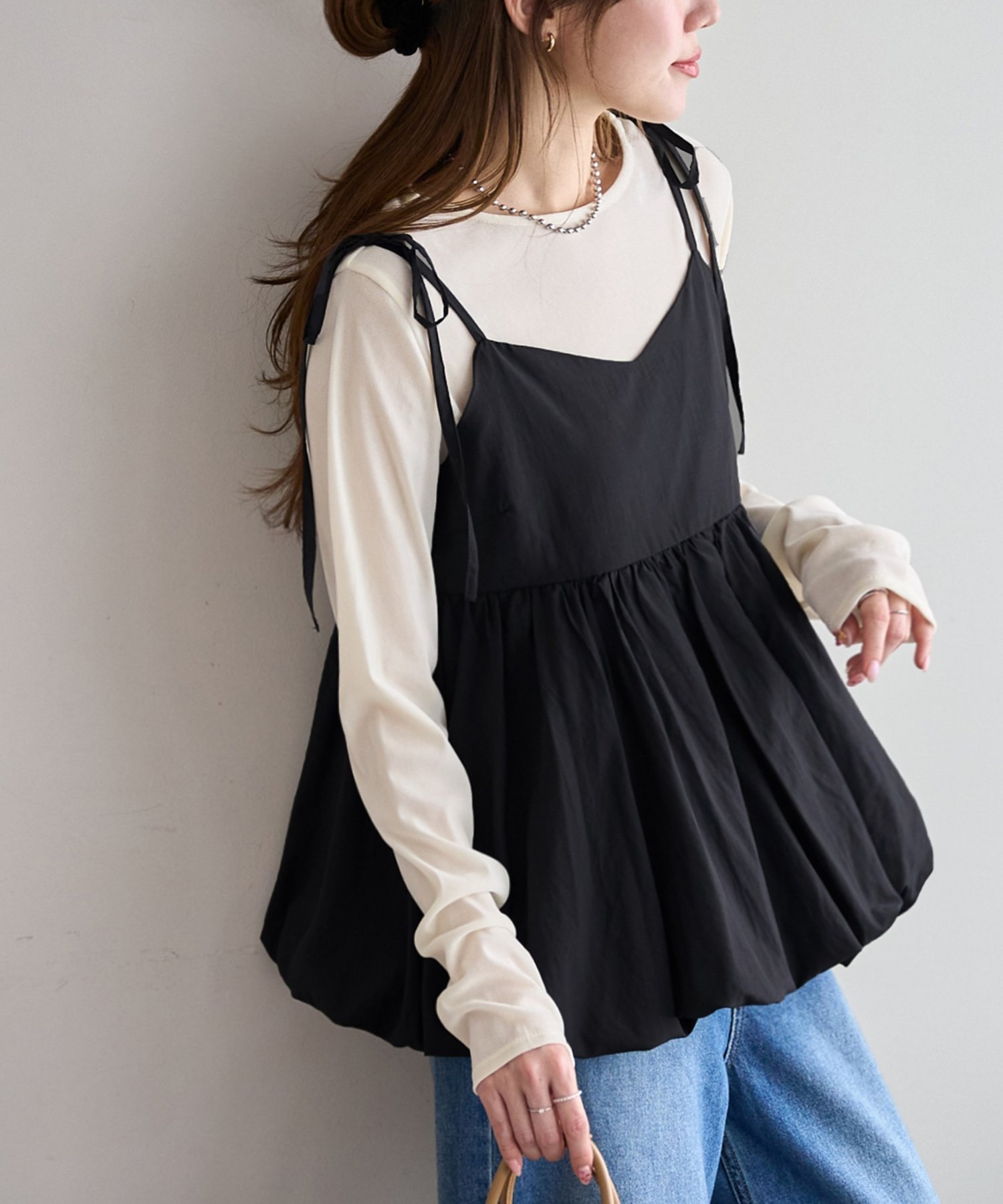 Discoat バルーンキャミチュニック ディスコート トップス シャツ・ブラウス ブラック カーキグリーン【送料無料】