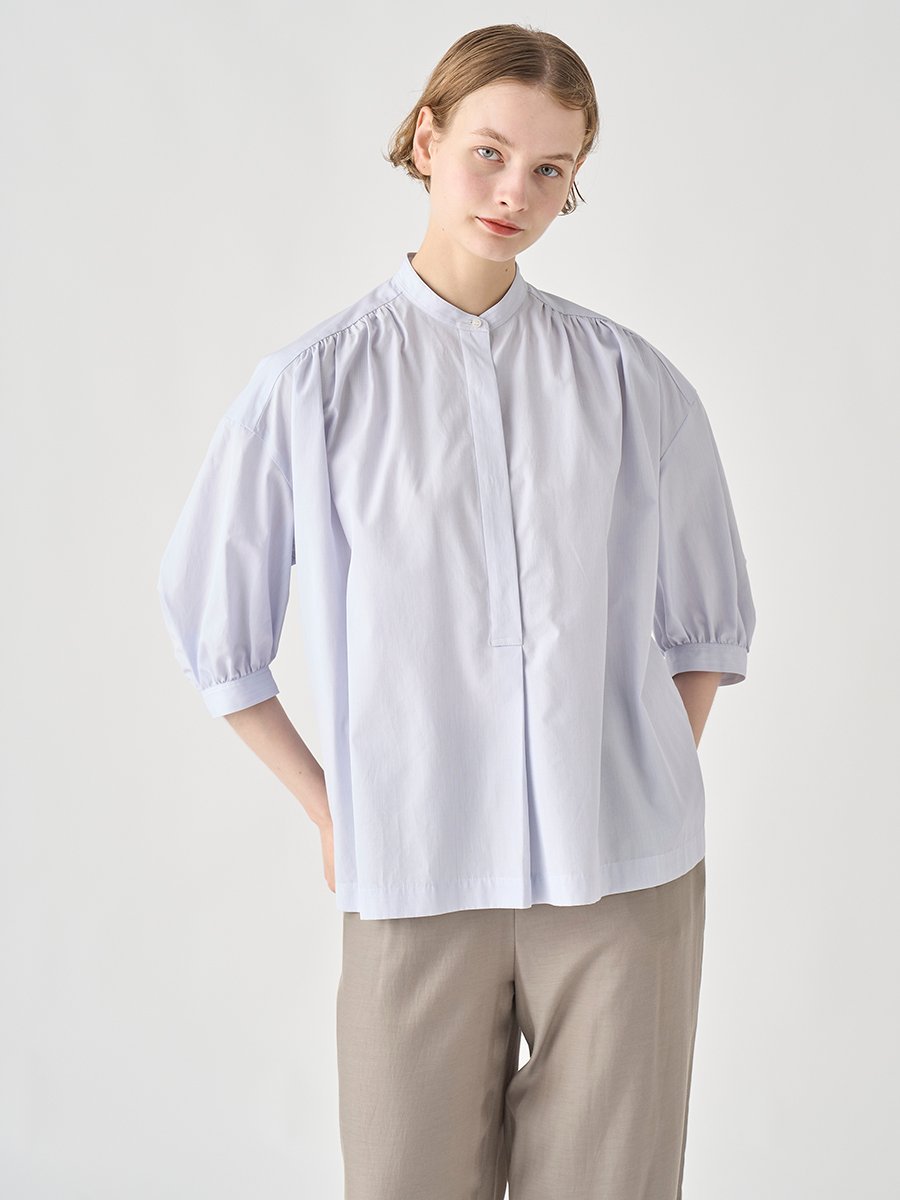 JOHN SMEDLEY コットンボリュームスリーブ スタンドネックブラウス｜FB105 ジョンスメ ...