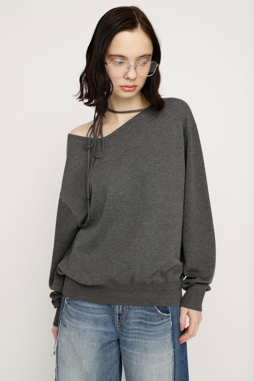 SLY ASYMMETRY NECK LOOSE トップス スライ トップス ニット ブラック ピンク グレー