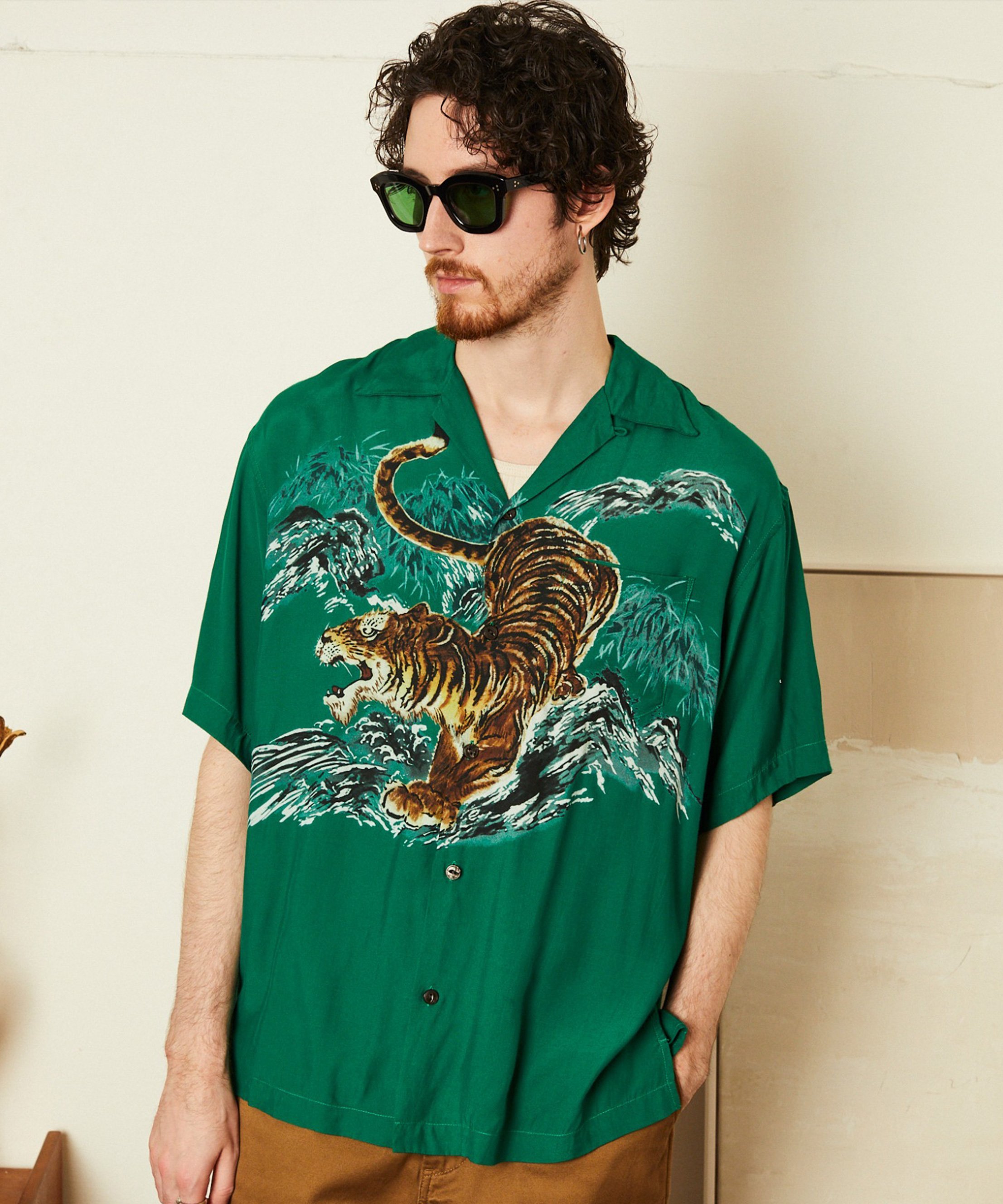 TIGER RAYON SHIRT/タイガー レーヨン シャツ ショット トップス シャツ・ブラウス ブラック グリーン